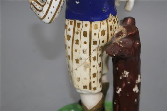 An English porcelain figure of a shepherd, c.1830, possibly Samuel Alcock, H. 26.5cm